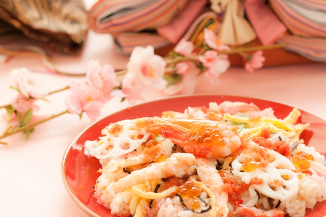 桃の花とちらし寿司